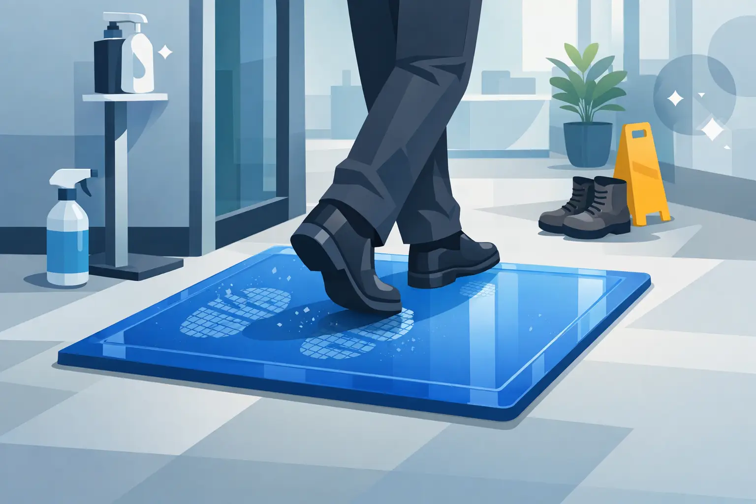 Desinfitseeriv kleepmatt töökindla sissepääsu jaoks